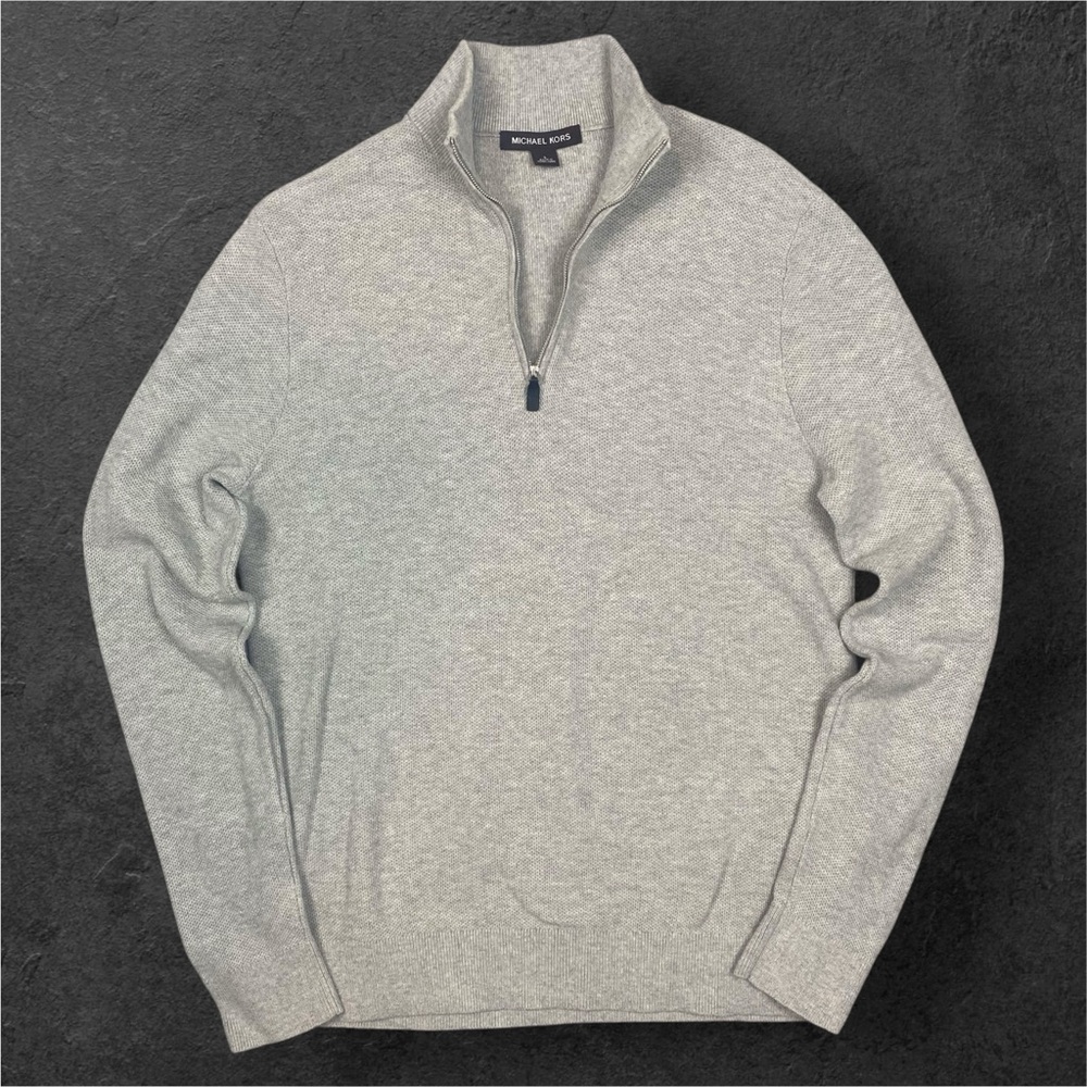 Michael Kors Mens Large Gray 1/4 Zip Thermal Waffle Knit Pullover‎ Sweater L